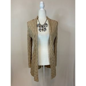 Leo & Nicole size S women tan crochet open cardigan 0826